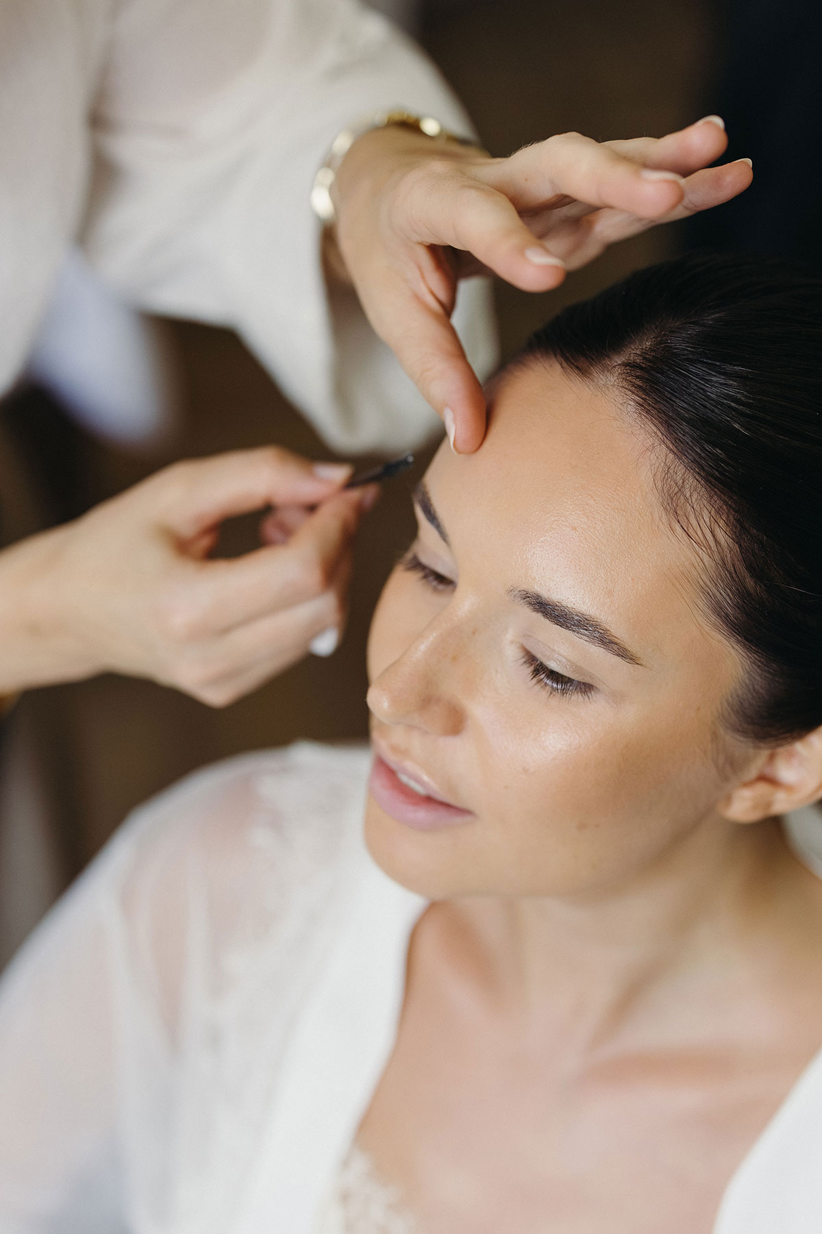Tanja Naumann beim Braut Make-up während des Getting Readys